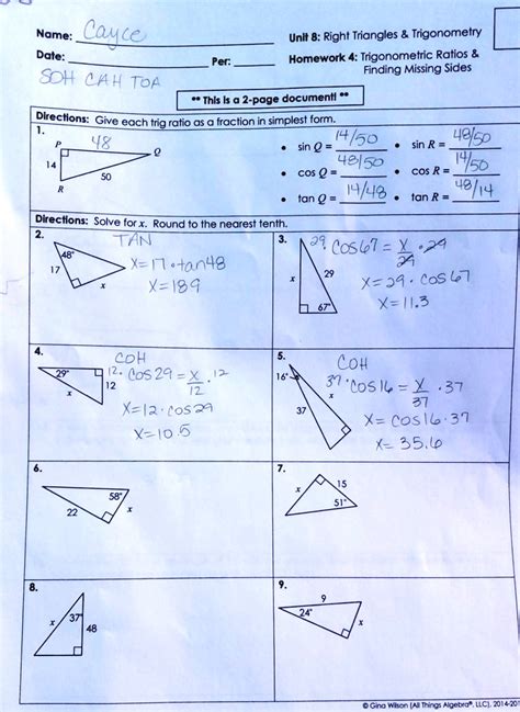 Trigonometric ratios are used to find the missing sides or angles in a triangle. . Homework 4 trigonometric ratios and finding missing sides